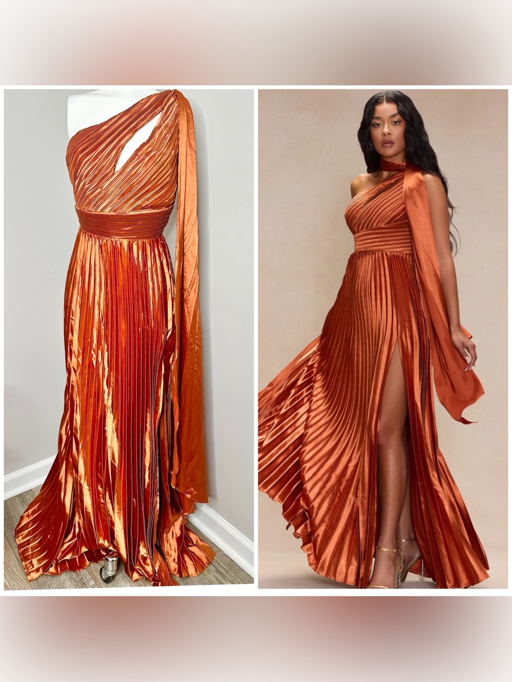 FASHION NOVA COGNAC ONE SHOULDER PLEATED DRESS- 2Xl